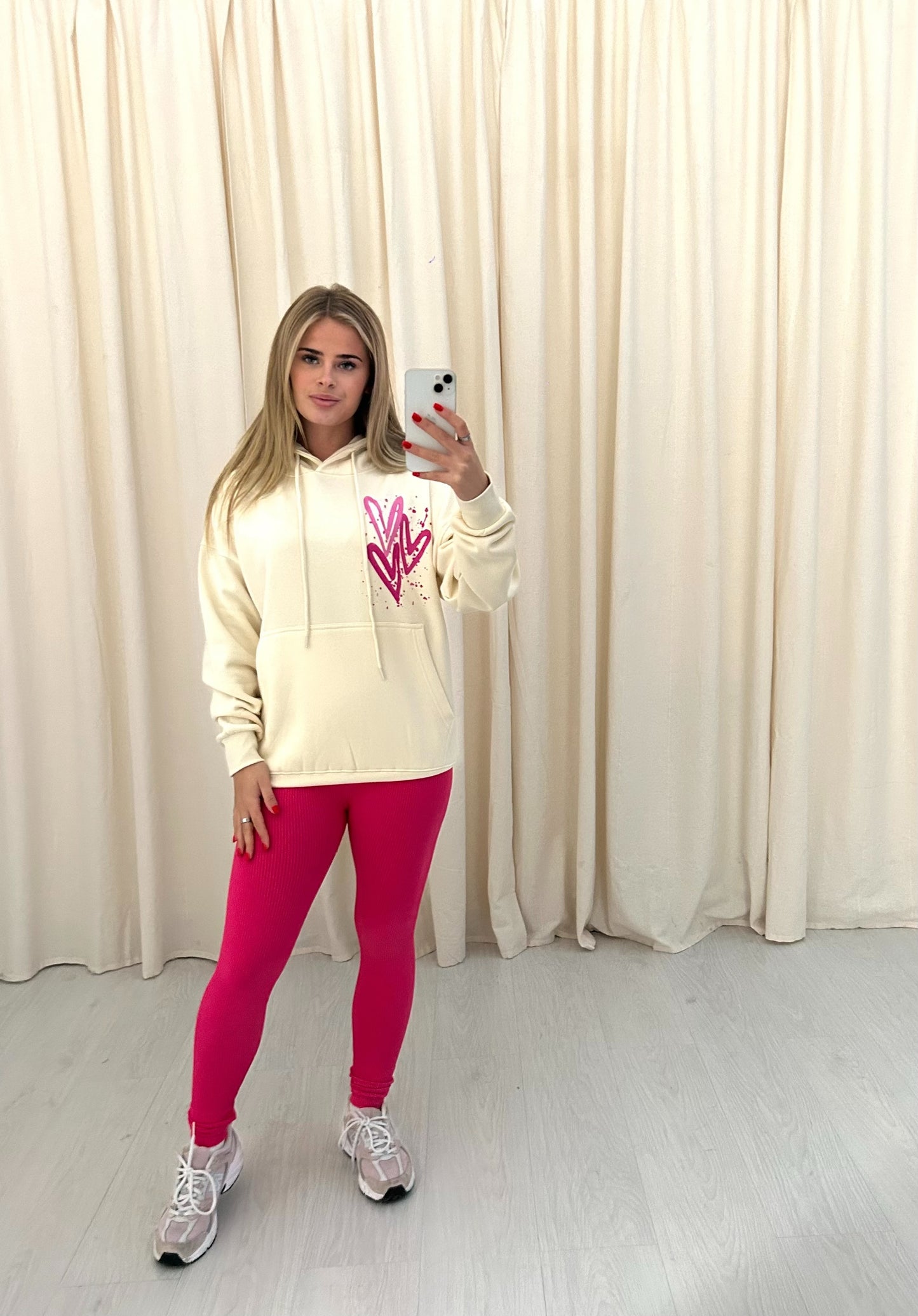 Miss Runway Pink Heart Graffiti Hoodie And Legging Set Cream