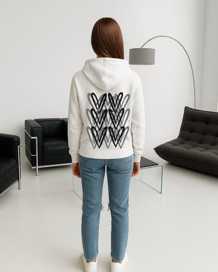 Dark Grey Heart Printed Hoodie