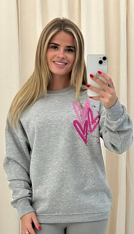 Miss Runway Multicolour Heart Graffiti Sweatshirt Grey