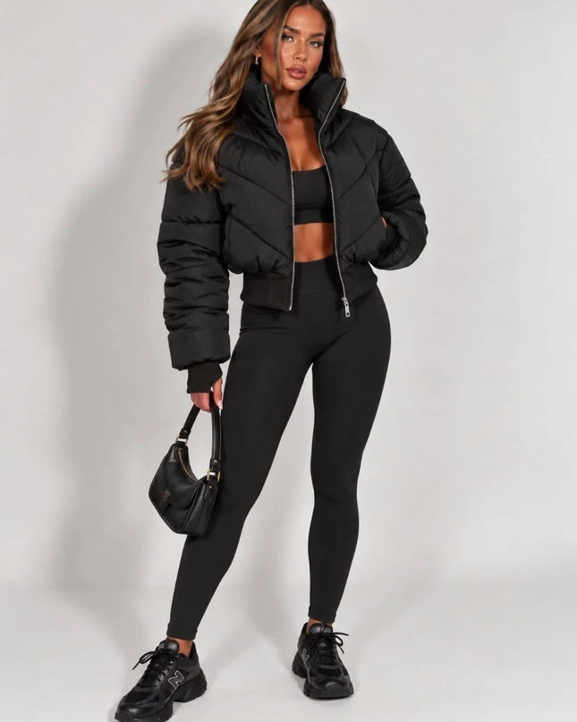 Cropped Puffer Jacket in Black – women's short padded jacket by Miss Runway
