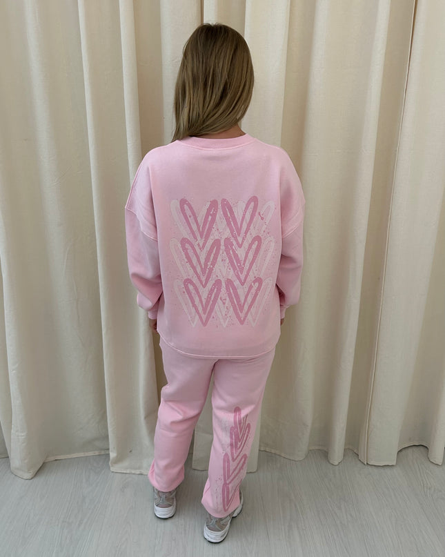 Pink Heart Graffiti Sweatshirt Tracksuit Pink