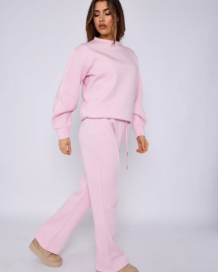 Piping Sweatshirt & Jogger Set Pink
