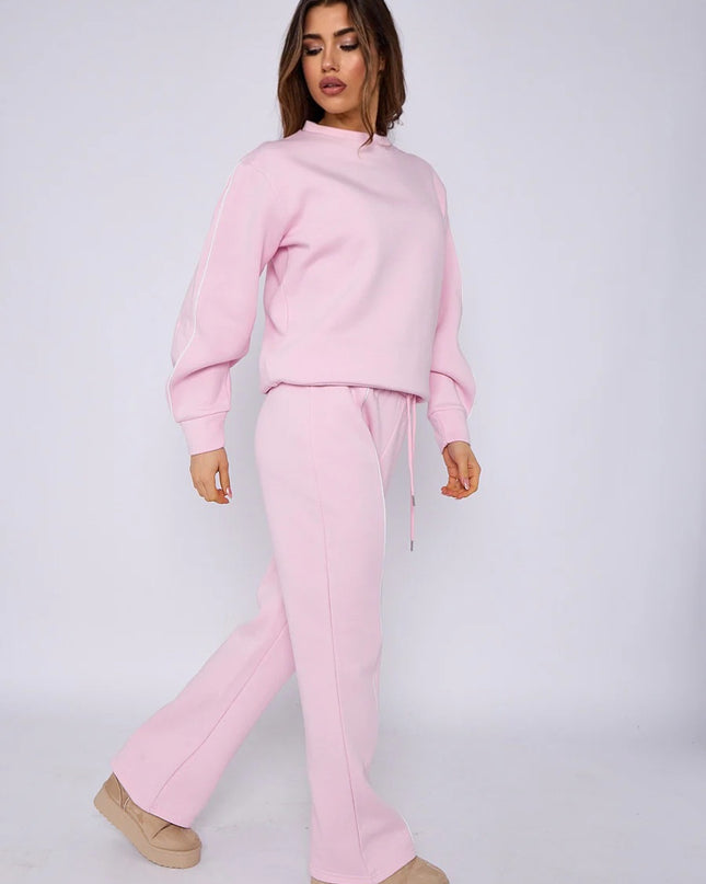 Piping Sweatshirt & Jogger Set Pink