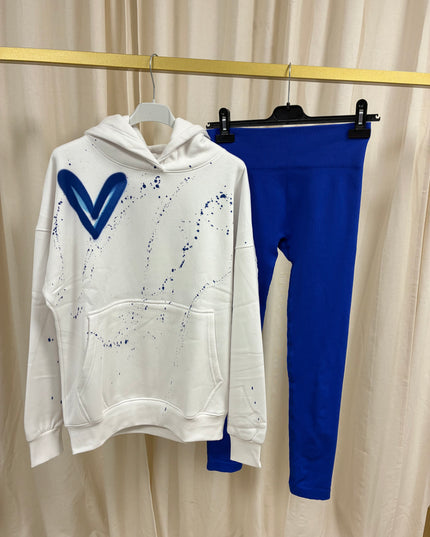 Royal Blue Heart Hoodie & Leggings Adults