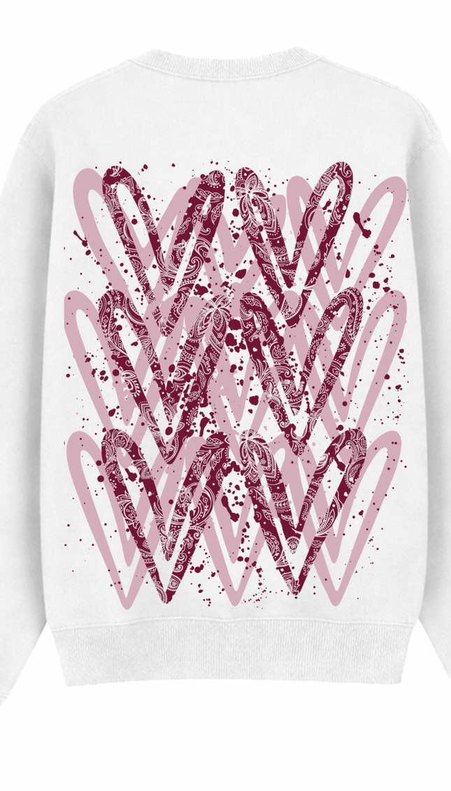 Burgundy Paisley graffiti heart sweatshirt with spray paint effect print – women's sweatshirt by Miss Runway