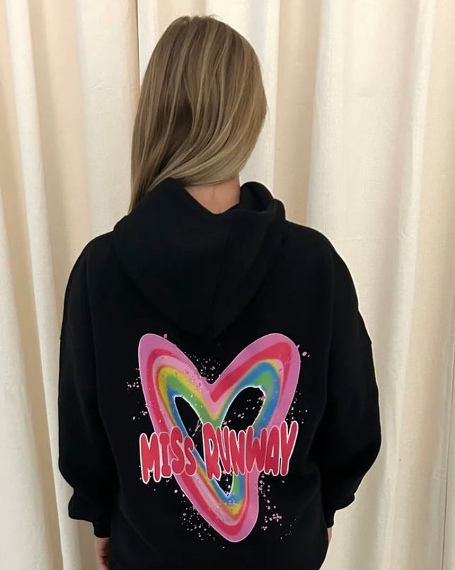 Miss Runway Multicoloured Heart Printed Hoodie Adults