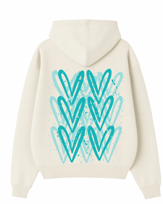 Mint Heart Printed Hoodie Kids