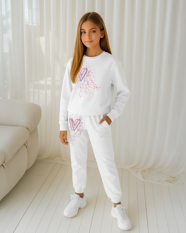 Dark Pastel Hearts Printed Sweatshirt Tracksuit Kids