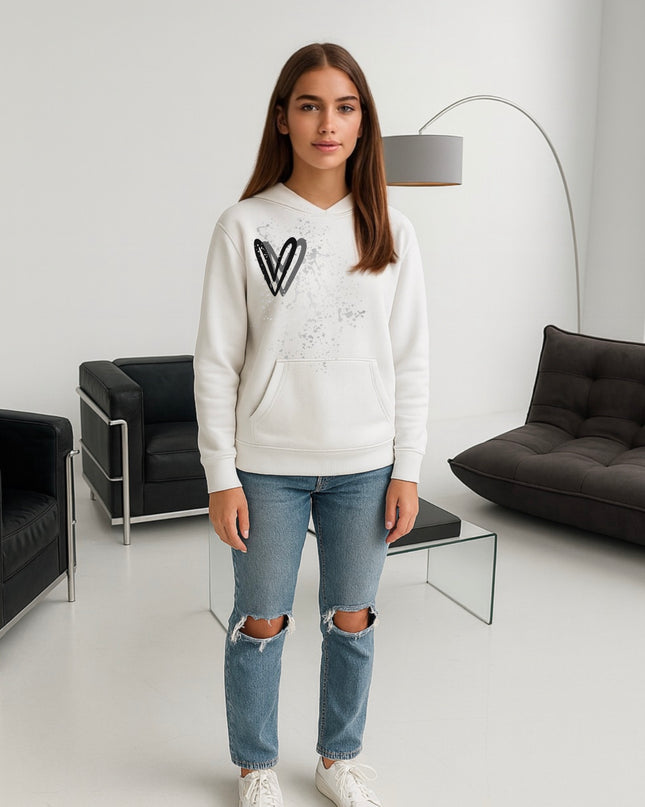 Dark Grey Heart Printed Hoodie