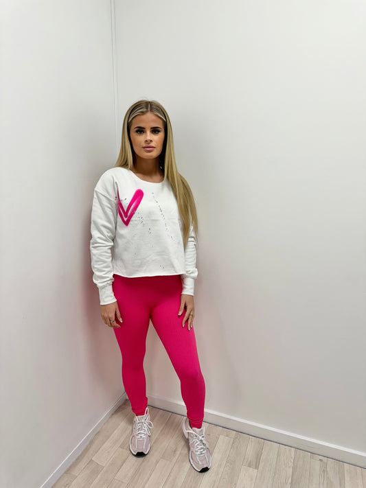 Hot Pink Hearts Cropped Sweatshirt & Legging Set