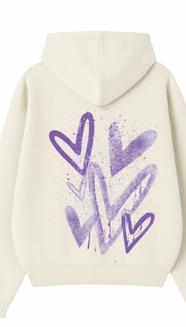 Lilac Scatter graffiti heart hoodie with spray paint effect print – women's hoodie by Miss Runway