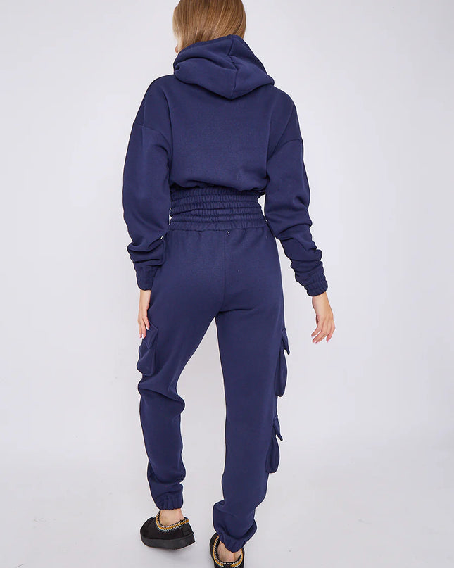 Cargo Pockets Fleece Tracksuit Navy