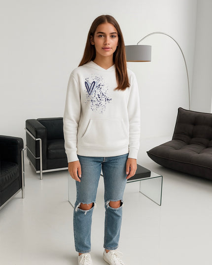 Navy Heart Printed Hoodie