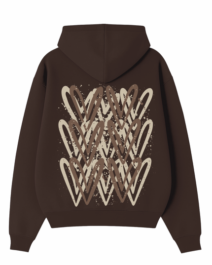 Beige Heart Printed Hoodie Adults