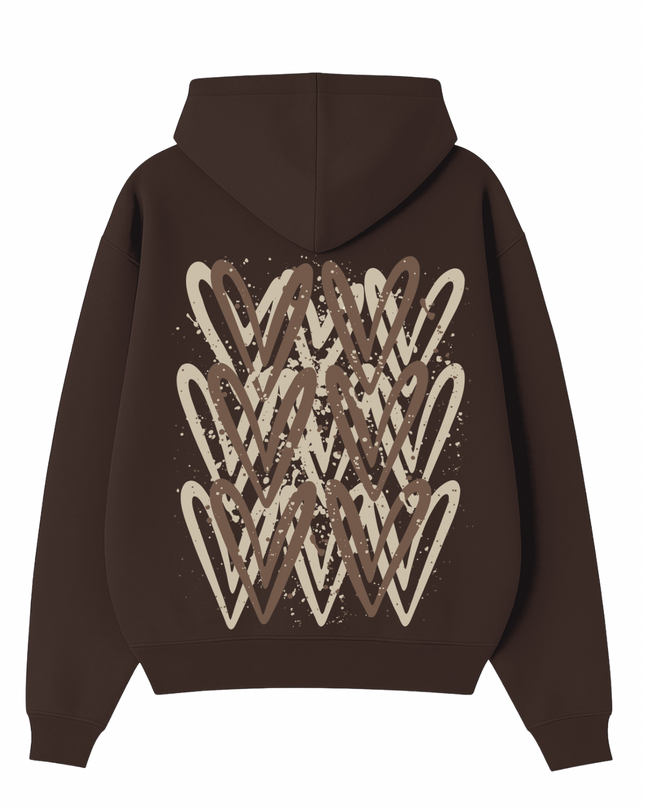 Beige Heart Printed Hoodie Adults