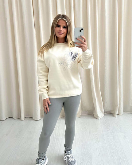 Grey Heart Printed Sweatshirt & Leggings Adults