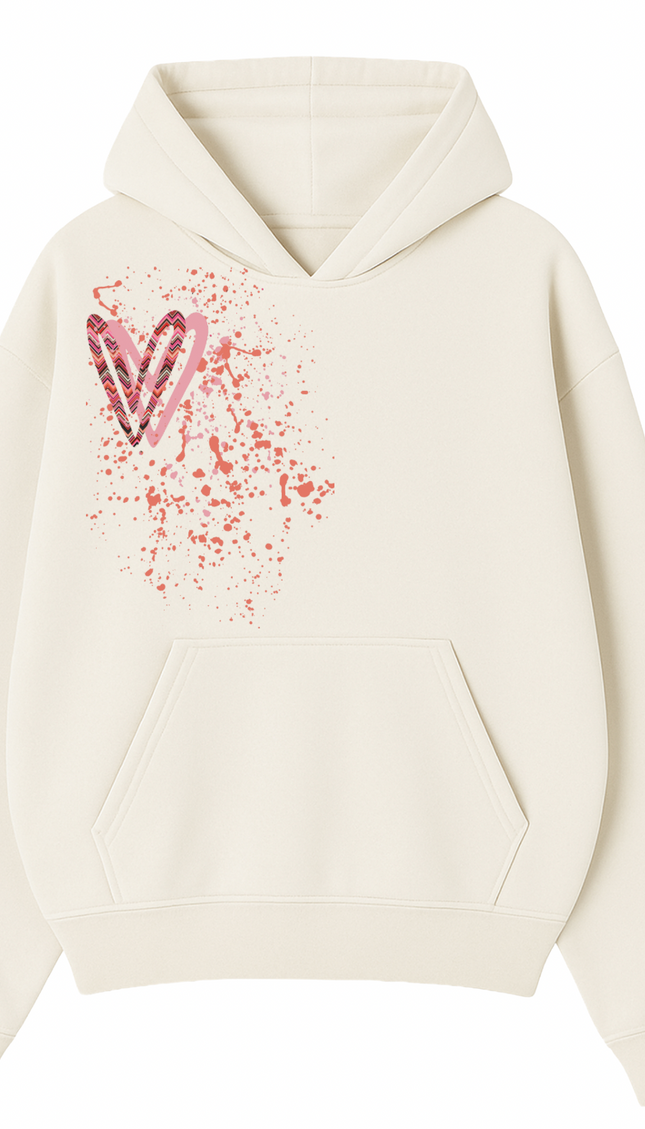 Coral Zig Zag Heart Printed Hoodie by Miss Runway – image 2