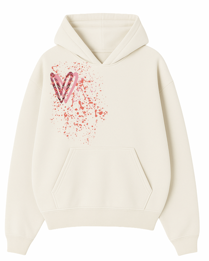 Coral Zig Zag Heart Printed Hoodie Adults