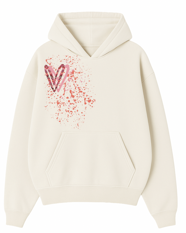 Coral Zig Zag Heart Printed  Hoodie Kids