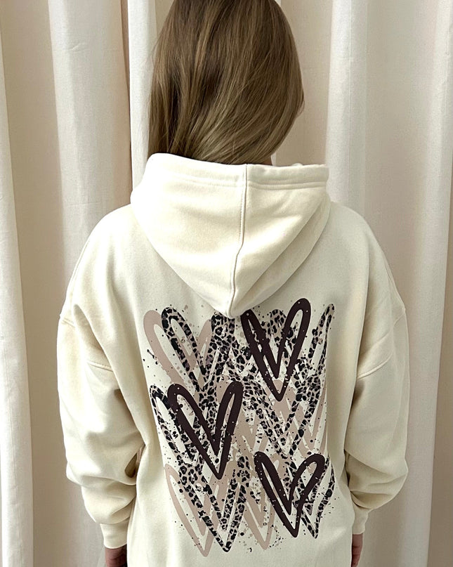 Leopard Print Heart Printed Hoodie Adults