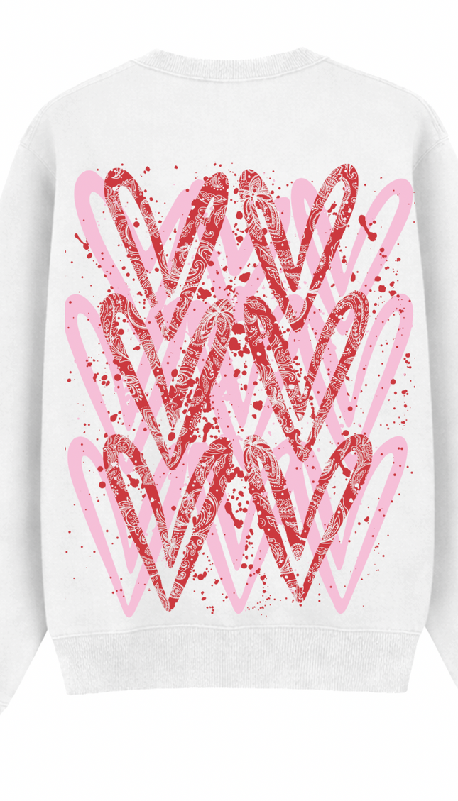 Pink/Red Paisley graffiti heart sweatshirt with spray paint effect print – women's sweatshirt by Miss Runway