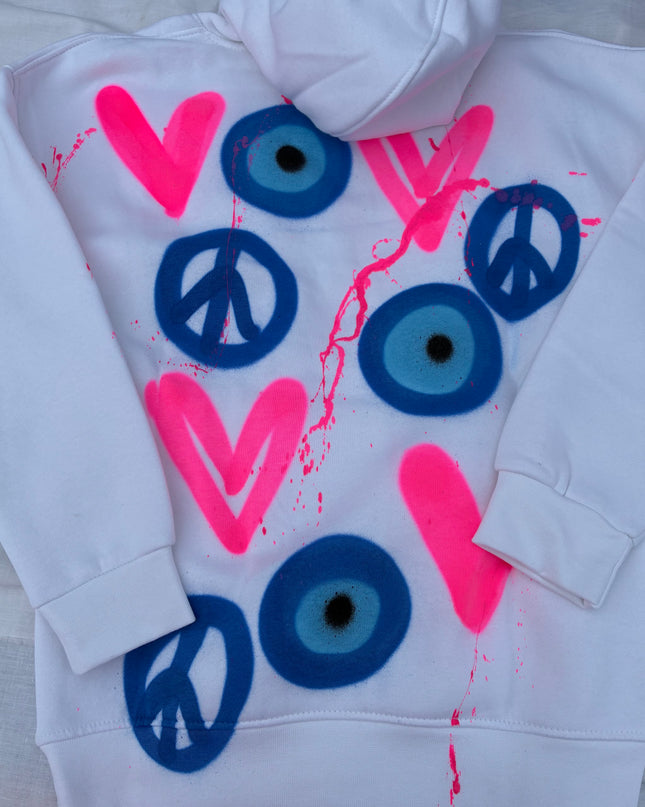 Pink Neon Heart Evil Eye Spray Painted Hoodie Adults