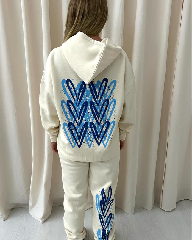 Royal Blue Heart Graffiti Hooded Tracksuit Cream