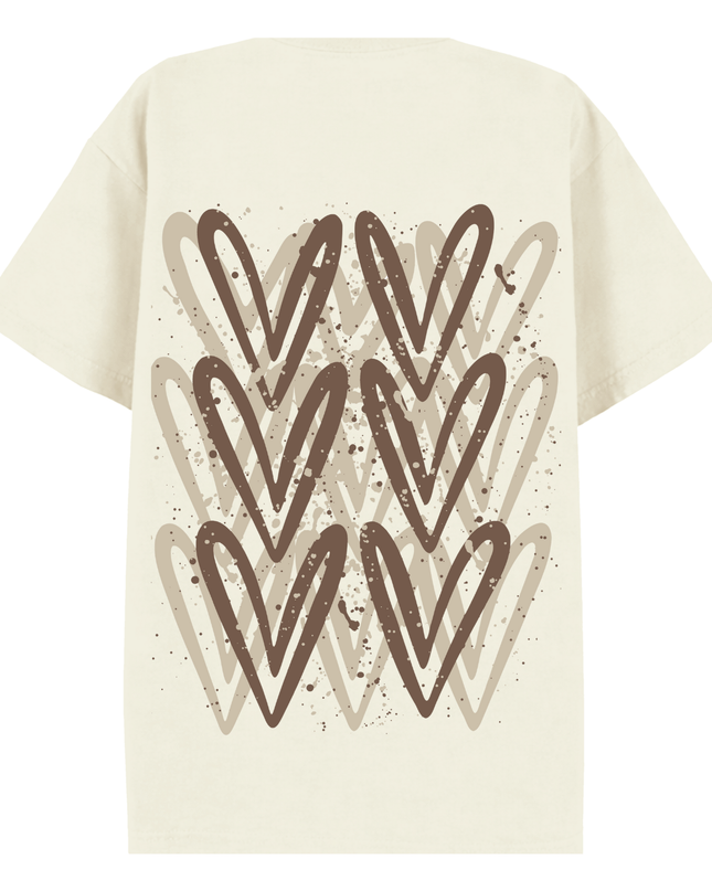 Beige Heart Printed T-shirt Adult