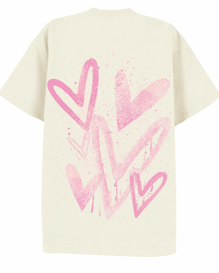 Pink Scatter Heart Printed T-shirt Kids