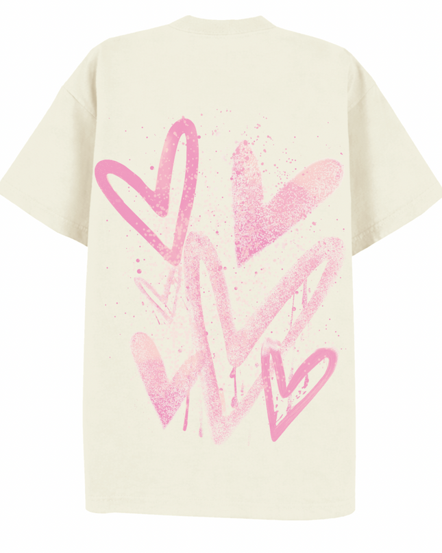 Pink Scatter Heart Printed T-shirt Adult