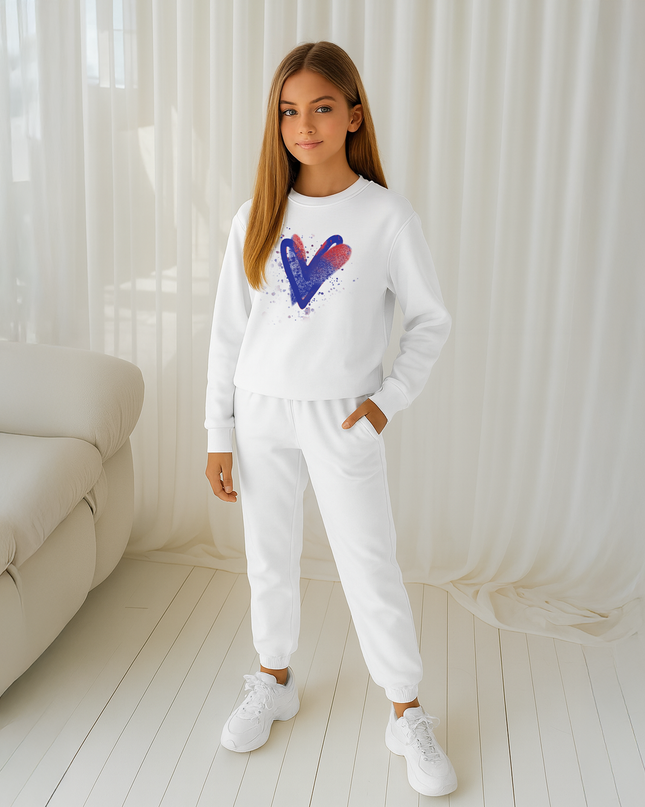 Blue/Red Scatter Hearts Printed Sweatshirt Tracksuit Kids