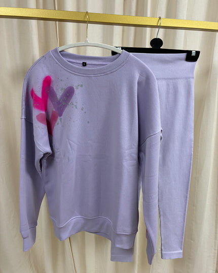 Lilac/Pink Heart Spray Painted Sweatshirt & Leggings Kids