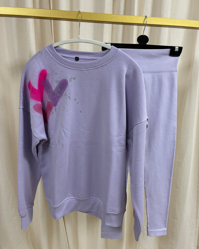 Lilac/Pink Heart Sweatshirt Legging Set Adults