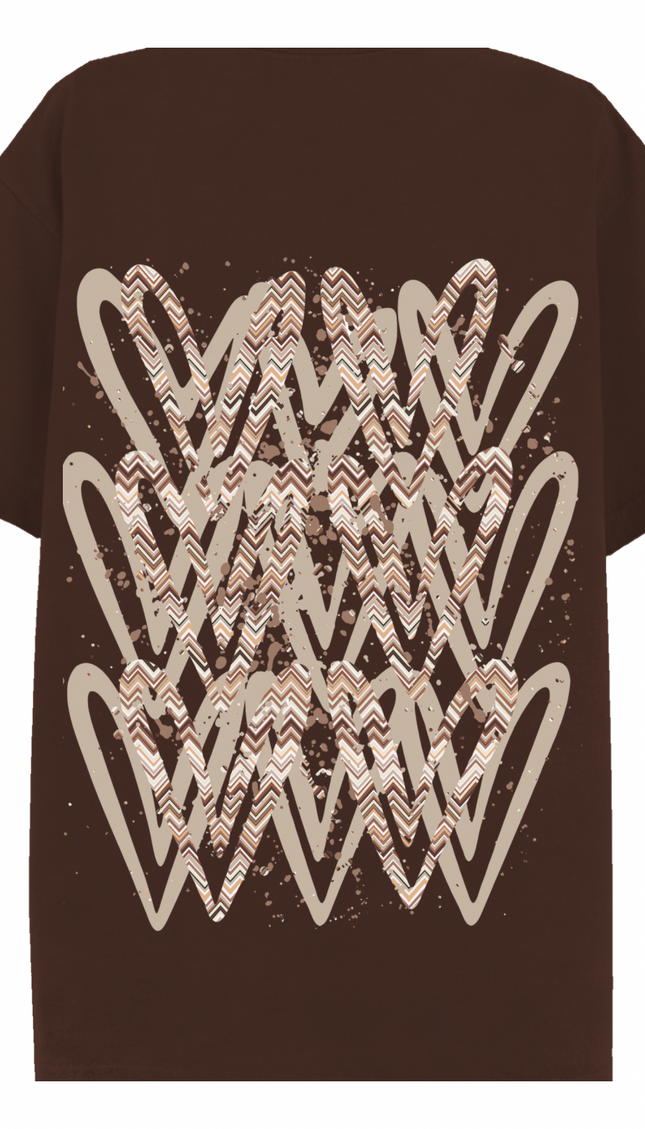 Beige Zig Zag Heart Printed T-shirt – image 7