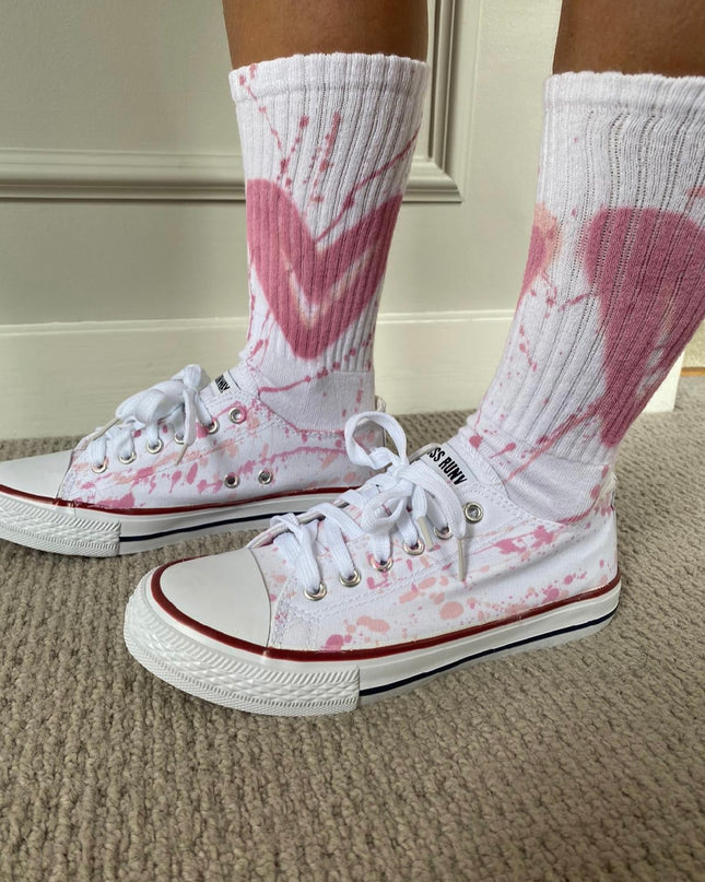 Pink Heart Spray Painted Socks