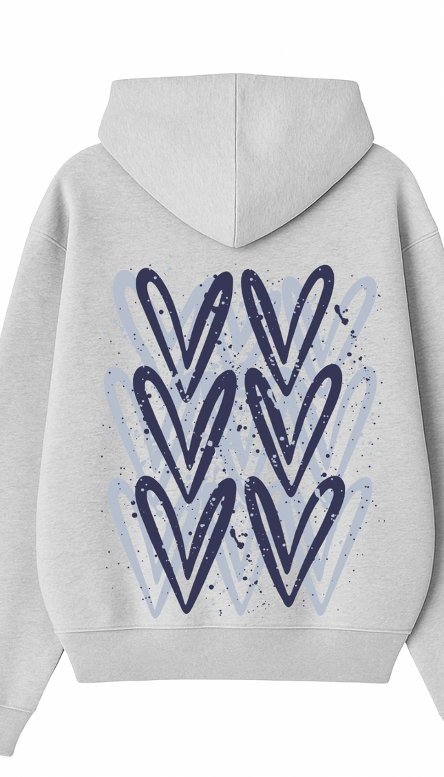 Navy Blue Heart Printed Hoodie – image 5