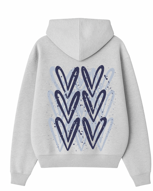Navy Blue Heart Printed Hoodie Adults