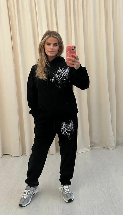 Grey Heart Graffiti Hooded Tracksuit Black