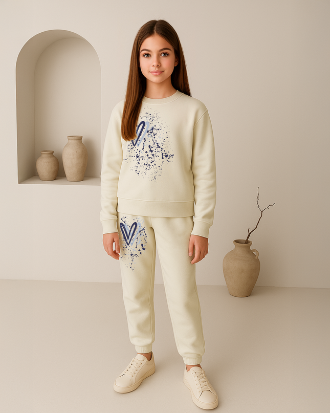 Navy Hearts Printed Sweatshirt Tracksuit Kids