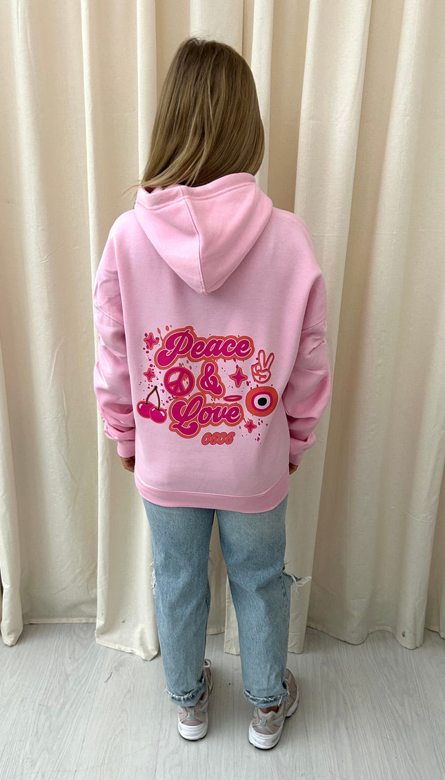 Peace & Love Printed Ruched Hoodie – adult printed hoodie by Miss Runway