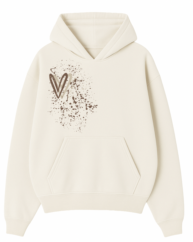 Beige Heart Printed Hoodie Adults