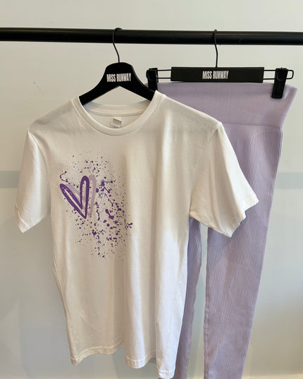 Lilac Heart Printed T shirt & Leggings Adults