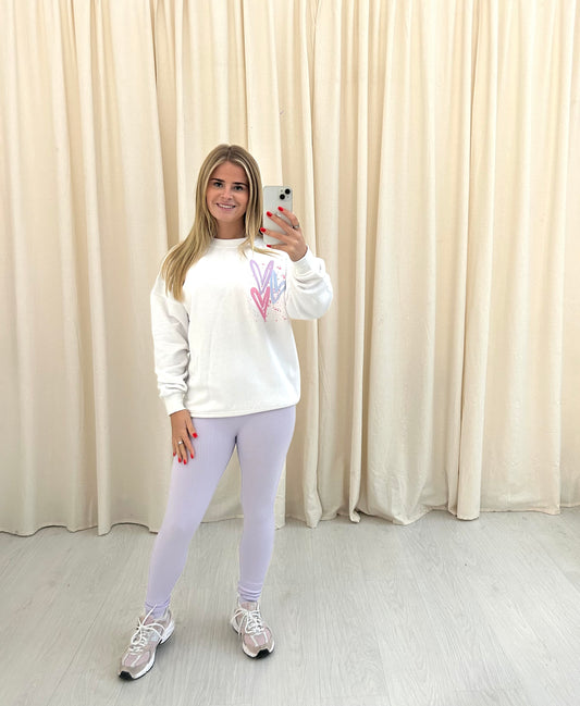 Miss Runway Pastel Heart Graffiti Sweatshirt Legging Set White