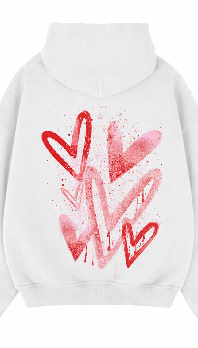 Pink/Red Scatter Heart Printed Hoodie – additional view