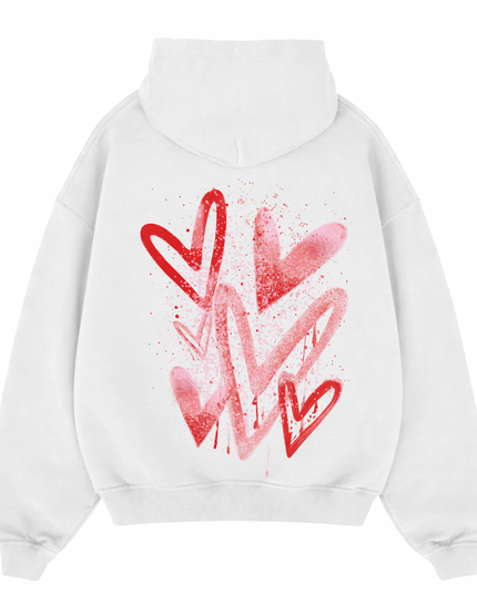 Pink/Red Scatter Heart Printed  Hoodie Kids