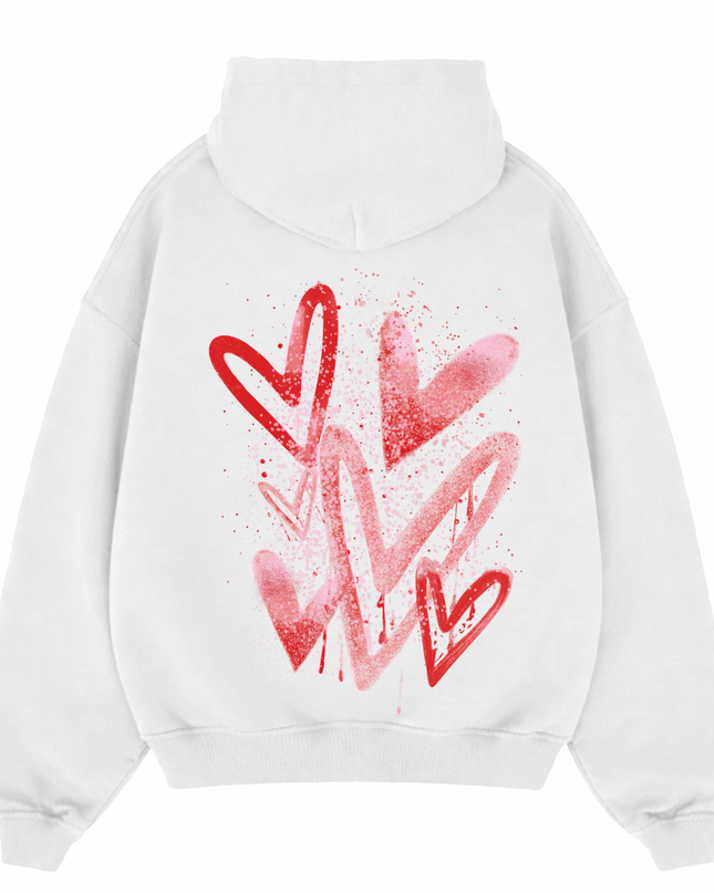 Pink/Red Scatter Heart Printed  Hoodie Kids