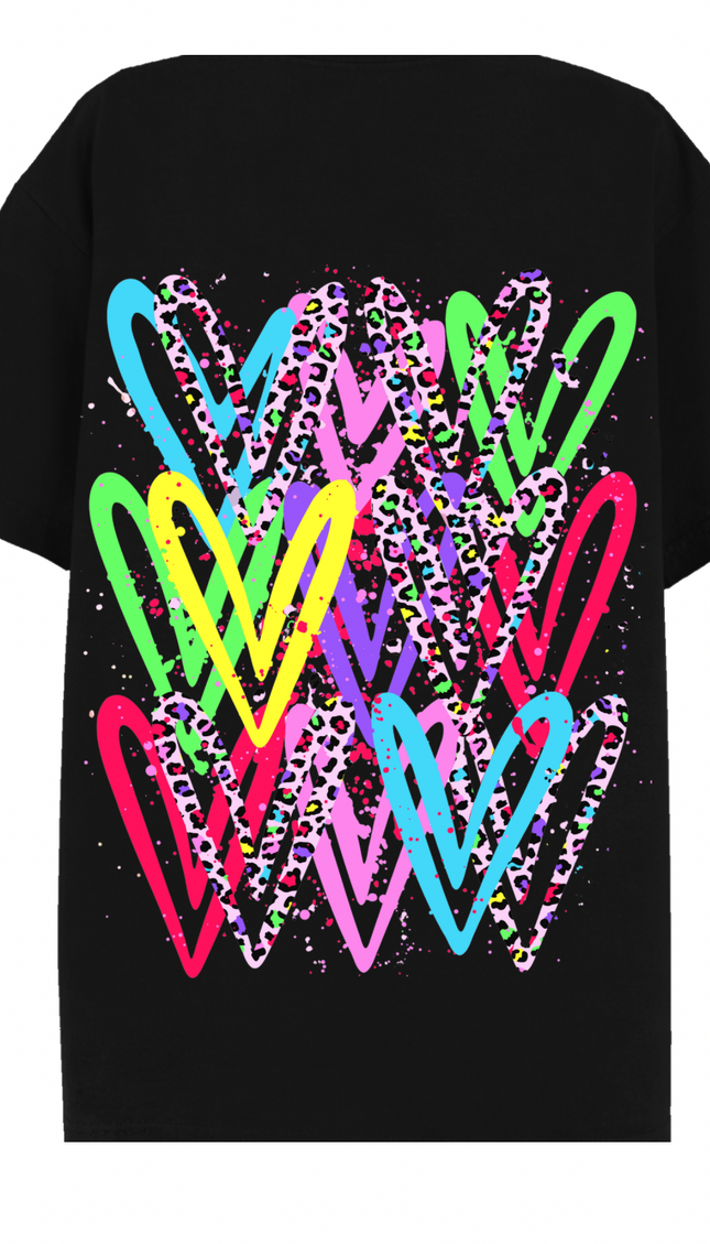 Multicoloured Zig Zag graffiti heart T-shirt with spray paint effect print – women's T-shirt by Miss Runway