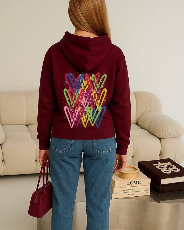 Colourful Heart Printed Hoodie