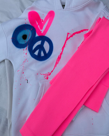 Pink Neon Heart Evil Eye Spray Painted Hoodie & Leggings Adults