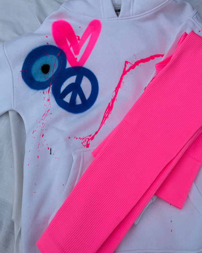 Pink Neon Heart Evil Eye Spray Painted Hoodie & Leggings Adults